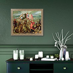 «Allegory of the Turkish Wars: The Battle of Kronstadt, 1603/04» в интерьере прихожей в зеленых тонах над комодом «Allegory of the Turkish Wars: The Battle of Kronstadt, 1603/04» в интерьере прихожей в зеленых тонах над комодом