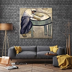 «The Washerwoman, 1911» в интерьере в стиле лофт с черной кирпичной стеной «The Washerwoman, 1911» в интерьере в стиле лофт с черной кирпичной стеной