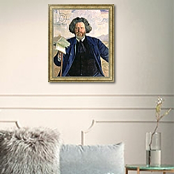 «Portrait of Maximilian Voloshin 1924» в интерьере гостиной в зеленых тонах «Portrait of Maximilian Voloshin 1924» в интерьере гостиной в зеленых тонах