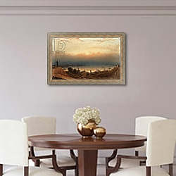 «The Basin of the Patapsco from Federal Hill, Baltimore» в интерьере гостиной с розовым диваном «The Basin of the Patapsco from Federal Hill, Baltimore» в интерьере гостиной с розовым диваном