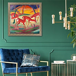 «Red Deer 1, 1910» в интерьере в классическом стиле с зеленой стеной «Red Deer 1, 1910» в интерьере в классическом стиле с зеленой стеной