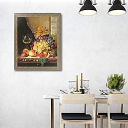 «A Still Life with Grapes, Raspberries and a Glass of Wine» в интерьере современной столовой над обеденным столом «A Still Life with Grapes, Raspberries and a Glass of Wine» в интерьере современной столовой над обеденным столом