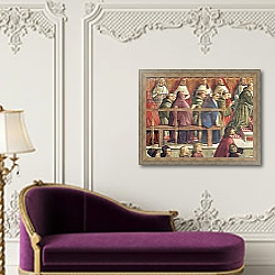 «The Approval of the Order by Pope Honorius III, scene from the life of St. Francis of Assisi» в интерьере в классическом стиле над банкеткой «The Approval of the Order by Pope Honorius III, scene from the life of St. Francis of Assisi» в интерьере в классическом стиле над банкеткой