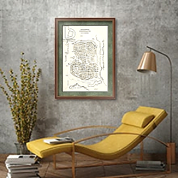 «Plan of ancient Jerusalem as it was presumed to be at the time of Jesus Christ» в интерьере в стиле лофт с желтым креслом «Plan of ancient Jerusalem as it was presumed to be at the time of Jesus Christ» в интерьере в стиле лофт с желтым креслом