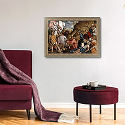 «The Journey to Calvary, c.1540,» в интерьере гостиной в бордовых тонах «The Journey to Calvary, c.1540,» в интерьере гостиной в бордовых тонах