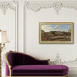 «A view of the Villa Aldobrandini from the Piazza Municipale at Frascati» в интерьере в классическом стиле над банкеткой «A view of the Villa Aldobrandini from the Piazza Municipale at Frascati» в интерьере в классическом стиле над банкеткой