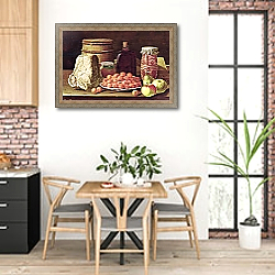 «Still Life with Fruit and Cheese» в интерьере кухни с кирпичными стенами над столом «Still Life with Fruit and Cheese» в интерьере кухни с кирпичными стенами над столом
