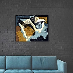 «Guitar and Fruit-bowl, 1921» в интерьере кухни в стиле лофт с кирпичной стеной «Guitar and Fruit-bowl, 1921» в интерьере кухни в стиле лофт с кирпичной стеной