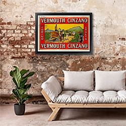 «Poster advertising 'Vermouth Cinzano', Torino» в интерьере кабинета в стиле лофт с кирпичными стенами «Poster advertising 'Vermouth Cinzano', Torino» в интерьере кабинета в стиле лофт с кирпичными стенами
