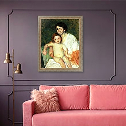 «Nude Baby on Mother's Lap Resting Her Right Arm on the Back of the Chair, 1913» в интерьере гостиной с розовым диваном «Nude Baby on Mother's Lap Resting Her Right Arm on the Back of the Chair, 1913» в интерьере гостиной с розовым диваном