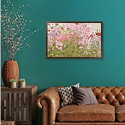 «Pink Phlox and Poppies with a Butterfly» в интерьере классической спальни с темными стенами «Pink Phlox and Poppies with a Butterfly» в интерьере классической спальни с темными стенами
