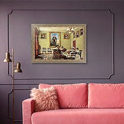 «Dining room at Langton Hall, family at breakfast, c.1832-3» в интерьере классической спальни с темными стенами «Dining room at Langton Hall, family at breakfast, c.1832-3» в интерьере классической спальни с темными стенами