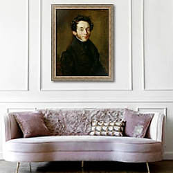 «Portrait of Carl Maria Friedrich Ernst von Weber 1824» в интерьере гостиной в классическом стиле над диваном «Portrait of Carl Maria Friedrich Ernst von Weber 1824» в интерьере гостиной в классическом стиле над диваном