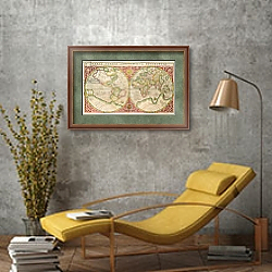 «Double Hemisphere World Map, 1587» в интерьере в стиле лофт с желтым креслом «Double Hemisphere World Map, 1587» в интерьере в стиле лофт с желтым креслом