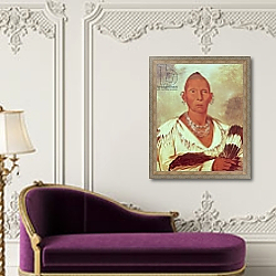 «Portrait of Black Hawk, Indian Chief» в интерьере в классическом стиле над банкеткой «Portrait of Black Hawk, Indian Chief» в интерьере в классическом стиле над банкеткой
