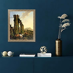 «Peasants with Cattle by a Ruined Aqueduct, c.1655-60» в интерьере в классическом стиле в синих тонах «Peasants with Cattle by a Ruined Aqueduct, c.1655-60» в интерьере в классическом стиле в синих тонах