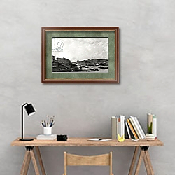«View of Paris from the Pont-Neuf, c.1800» в интерьере кабинета с серыми стенами над столом «View of Paris from the Pont-Neuf, c.1800» в интерьере кабинета с серыми стенами над столом