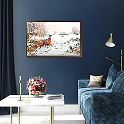 «Pheasant and bramblefinch in the snow» в интерьере в классическом стиле над банкеткой «Pheasant and bramblefinch in the snow» в интерьере в классическом стиле над банкеткой