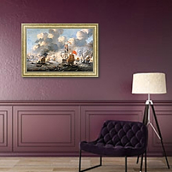 «The Dutch burn down the English fleet before Chatham» в интерьере в классическом стиле над комодом «The Dutch burn down the English fleet before Chatham» в интерьере в классическом стиле над комодом