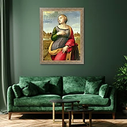 «St. Catherine of Alexandria, 1507-8» в интерьере гостиной в бордовых тонах «St. Catherine of Alexandria, 1507-8» в интерьере гостиной в бордовых тонах