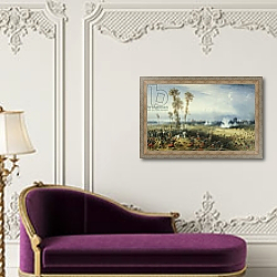 «The War in Italy: The Battle of Palestro, the King of Sardinia Heading the Troops, 1859» в интерьере в классическом стиле над банкеткой «The War in Italy: The Battle of Palestro, the King of Sardinia Heading the Troops, 1859» в интерьере в классическом стиле над банкеткой
