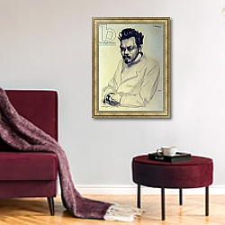«Portrait of Alexei M. Remizov, 1907» в интерьере гостиной в классическом стиле над диваном «Portrait of Alexei M. Remizov, 1907» в интерьере гостиной в классическом стиле над диваном