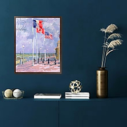 «Flags at Courseulles, Normandy» в интерьере классической спальни с темными стенами «Flags at Courseulles, Normandy» в интерьере классической спальни с темными стенами
