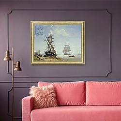 «Ships in a Dutch Estuary, 19th century» в интерьере гостиной в классическом стиле над диваном «Ships in a Dutch Estuary, 19th century» в интерьере гостиной в классическом стиле над диваном