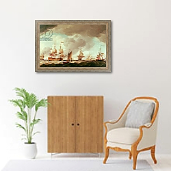 «An English Vice-Admiral of the Red and his Squadron at Sea, c.1750-59» в интерьере классической гостиной над диваном «An English Vice-Admiral of the Red and his Squadron at Sea, c.1750-59» в интерьере классической гостиной над диваном