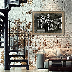 «Construction with points, 1927» в интерьере двухярусной гостиной в стиле лофт с кирпичной стеной «Construction with points, 1927» в интерьере двухярусной гостиной в стиле лофт с кирпичной стеной