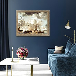 «A Dutch Yacht Firing a Salute as a Barge Pulls Away, 1650» в интерьере в классическом стиле в синих тонах «A Dutch Yacht Firing a Salute as a Barge Pulls Away, 1650» в интерьере в классическом стиле в синих тонах