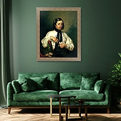 «Portrait of Armand Ono, known as The Man with the Pipe, 1843» в интерьере в классическом стиле в синих тонах «Portrait of Armand Ono, known as The Man with the Pipe, 1843» в интерьере в классическом стиле в синих тонах