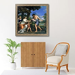 «Faustulus entrusting Romulus and Remus to his wife Acca Larentia, c.1643» в интерьере в классическом стиле над комодом «Faustulus entrusting Romulus and Remus to his wife Acca Larentia, c.1643» в интерьере в классическом стиле над комодом