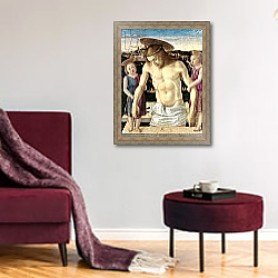 «Pieta, c.1499» в интерьере гостиной в бордовых тонах «Pieta, c.1499» в интерьере гостиной в бордовых тонах
