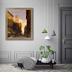 «View of Prince Maffei's Palace, Verona, c.1826-27» в интерьере классической гостиной над камином «View of Prince Maffei's Palace, Verona, c.1826-27» в интерьере классической гостиной над камином