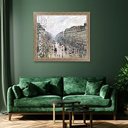 «Le Boulevard Montmartre» в интерьере гостиной в зеленых тонах «Le Boulevard Montmartre» в интерьере гостиной в зеленых тонах