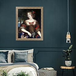 «Francoise de Sevigne Countess of Grignan» в интерьере классической спальни с темными стенами «Francoise de Sevigne Countess of Grignan» в интерьере классической спальни с темными стенами