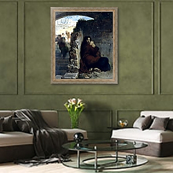 «Scene of the Massacre of the Innocents, 1824» в интерьере гостиной в оливковых тонах «Scene of the Massacre of the Innocents, 1824» в интерьере гостиной в оливковых тонах