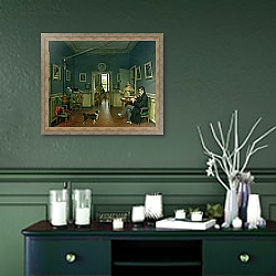 «Interior of a Dining Room, 1816» в интерьере прихожей в зеленых тонах над комодом «Interior of a Dining Room, 1816» в интерьере прихожей в зеленых тонах над комодом