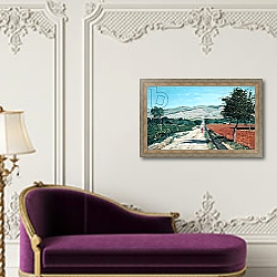 «Landscape in Provence. View from Saint-Saturnin-d'Apt, 1867» в интерьере в классическом стиле над банкеткой «Landscape in Provence. View from Saint-Saturnin-d'Apt, 1867» в интерьере в классическом стиле над банкеткой