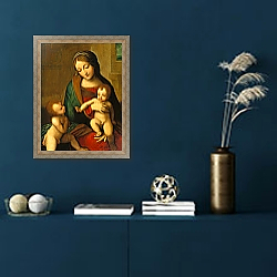 «Madonna and Child with the Infant Saint John, c. 1510» в интерьере в классическом стиле в синих тонах «Madonna and Child with the Infant Saint John, c. 1510» в интерьере в классическом стиле в синих тонах