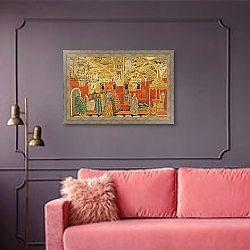 «In the Kremlin, scene from the opera 'Boris Godunov' by M. Mussorgsky 1» в интерьере прихожей в зеленых тонах над комодом «In the Kremlin, scene from the opera 'Boris Godunov' by M. Mussorgsky 1» в интерьере прихожей в зеленых тонах над комодом