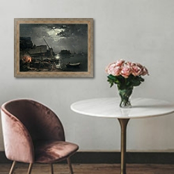 «View of Naples in Moonlight, 1829» в интерьере гостиной в классическом стиле над диваном «View of Naples in Moonlight, 1829» в интерьере гостиной в классическом стиле над диваном