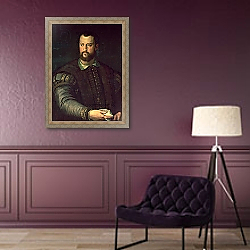 «Portrait of Cosimo I de' Medici 1559» в интерьере в классическом стиле с зеленой стеной «Portrait of Cosimo I de' Medici 1559» в интерьере в классическом стиле с зеленой стеной