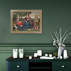 «Coster Family on Hampstead Heath, 1924» в интерьере прихожей в зеленых тонах над комодом «Coster Family on Hampstead Heath, 1924» в интерьере прихожей в зеленых тонах над комодом
