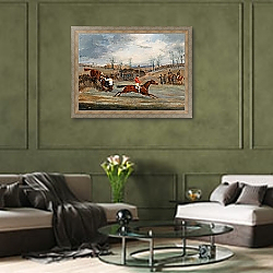 «Scenes from a steeplechase- Near the Finish 1845» в интерьере гостиной в оливковых тонах «Scenes from a steeplechase- Near the Finish 1845» в интерьере гостиной в оливковых тонах