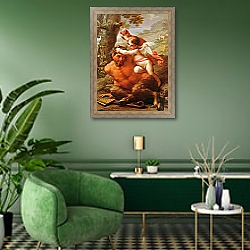 «Cupid and Pan» в интерьере гостиной в зеленых тонах «Cupid and Pan» в интерьере гостиной в зеленых тонах