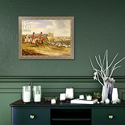 «Full Cry, Bachelor's Hall, 1835» в интерьере прихожей в зеленых тонах над комодом «Full Cry, Bachelor's Hall, 1835» в интерьере прихожей в зеленых тонах над комодом