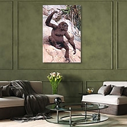 «Gorilla, illustration from'Wildlife of the World', c.1910» в интерьере зеленой гостиной над диваном «Gorilla, illustration from'Wildlife of the World', c.1910» в интерьере зеленой гостиной над диваном