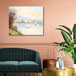 «Boats on the Seine; Bateaux sur la Seine,» в интерьере в классическом стиле над креслом «Boats on the Seine; Bateaux sur la Seine,» в интерьере в классическом стиле над креслом